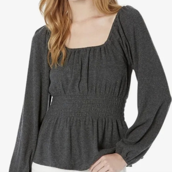 Madewell Plush Charcoal Gray Square Neck Smocked Waist Top Size Small - Picture 11 of 11